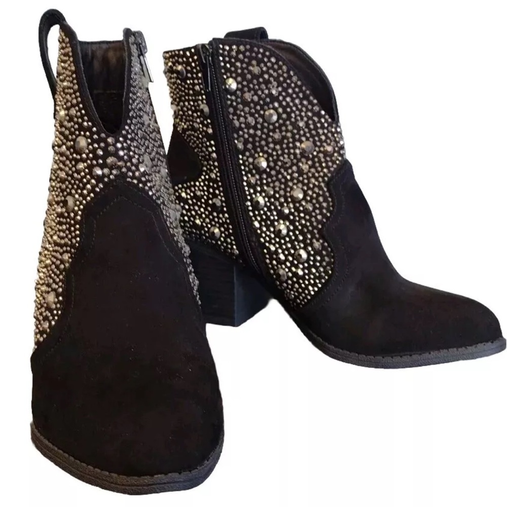 Black Rhinestones Cowboy Booties - Picture 2 of 10